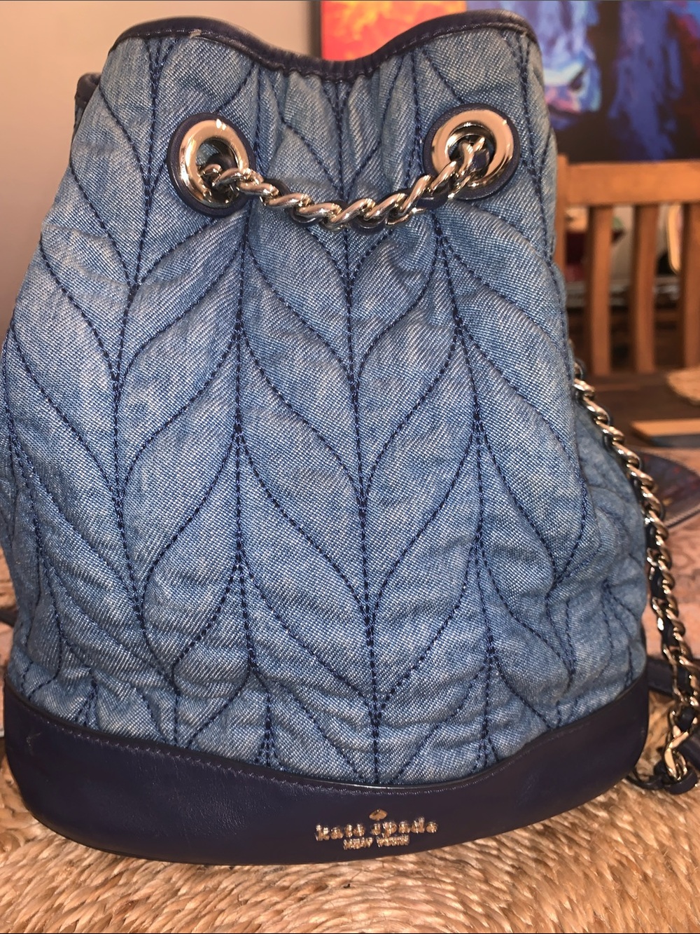 kate spade New York Quilted Denim Briar Lane Bucket Bag in Blue - Picture 3 of 10
